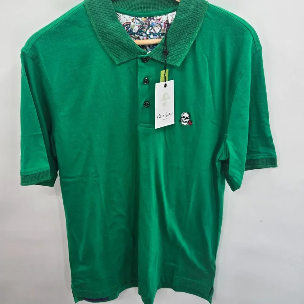 Robert Graham Kelly Green Golf Sport Preppy Embroidered Skull Polo Size Small